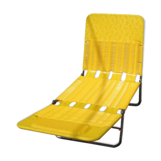Chaise longue KURZ  transat vintage année 60/70 jaune scoubidou