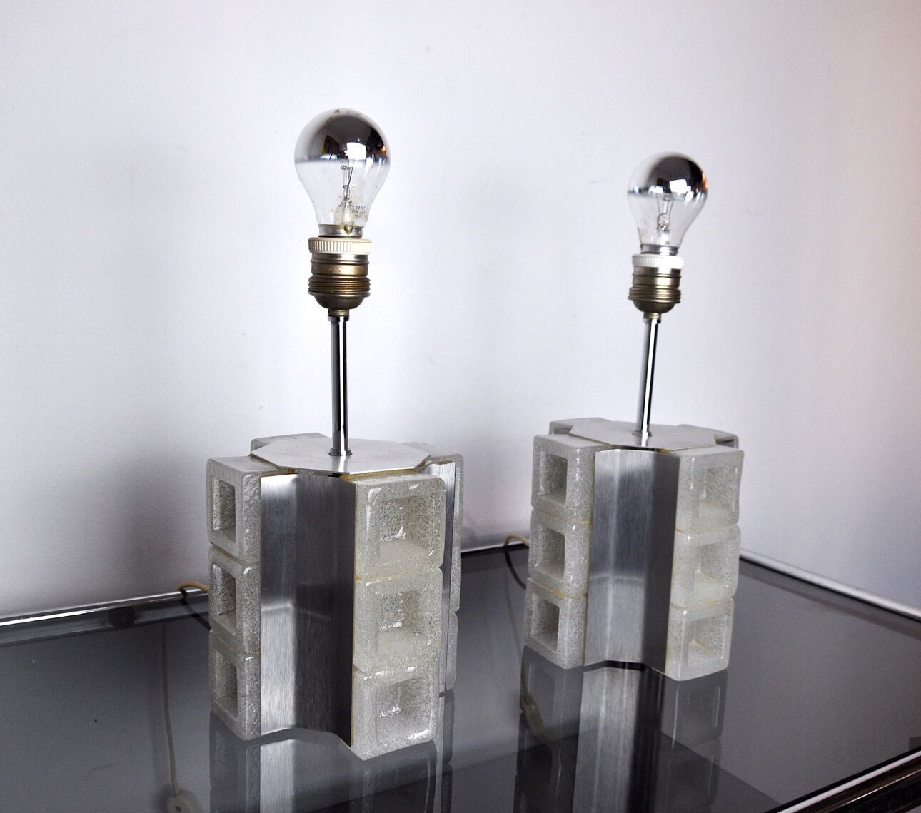 Pair of Poliarte Cubic lamps by Albano Poli, murano glass, Italy, 1960