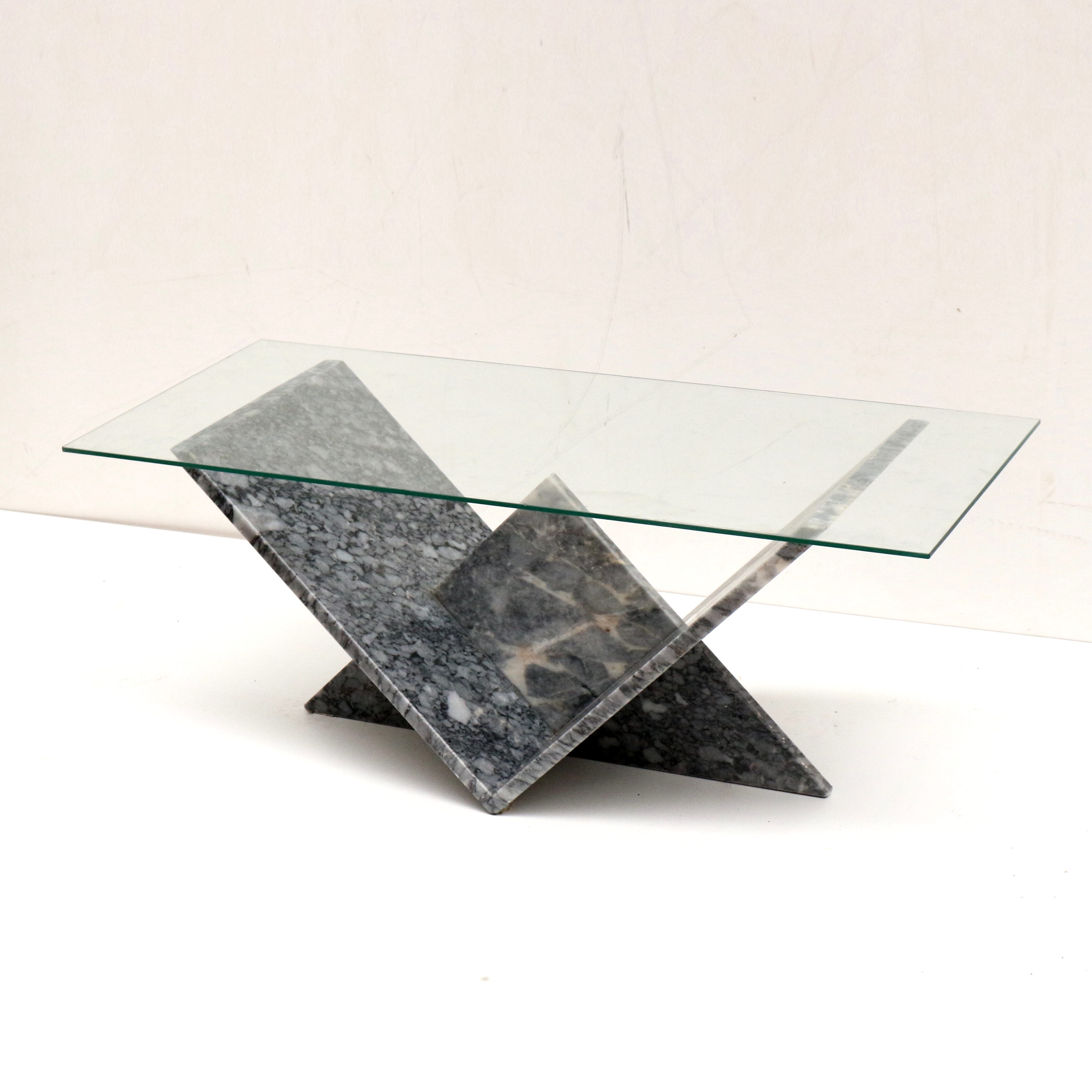 Vintage glass & marble coffee table made in the 1970s