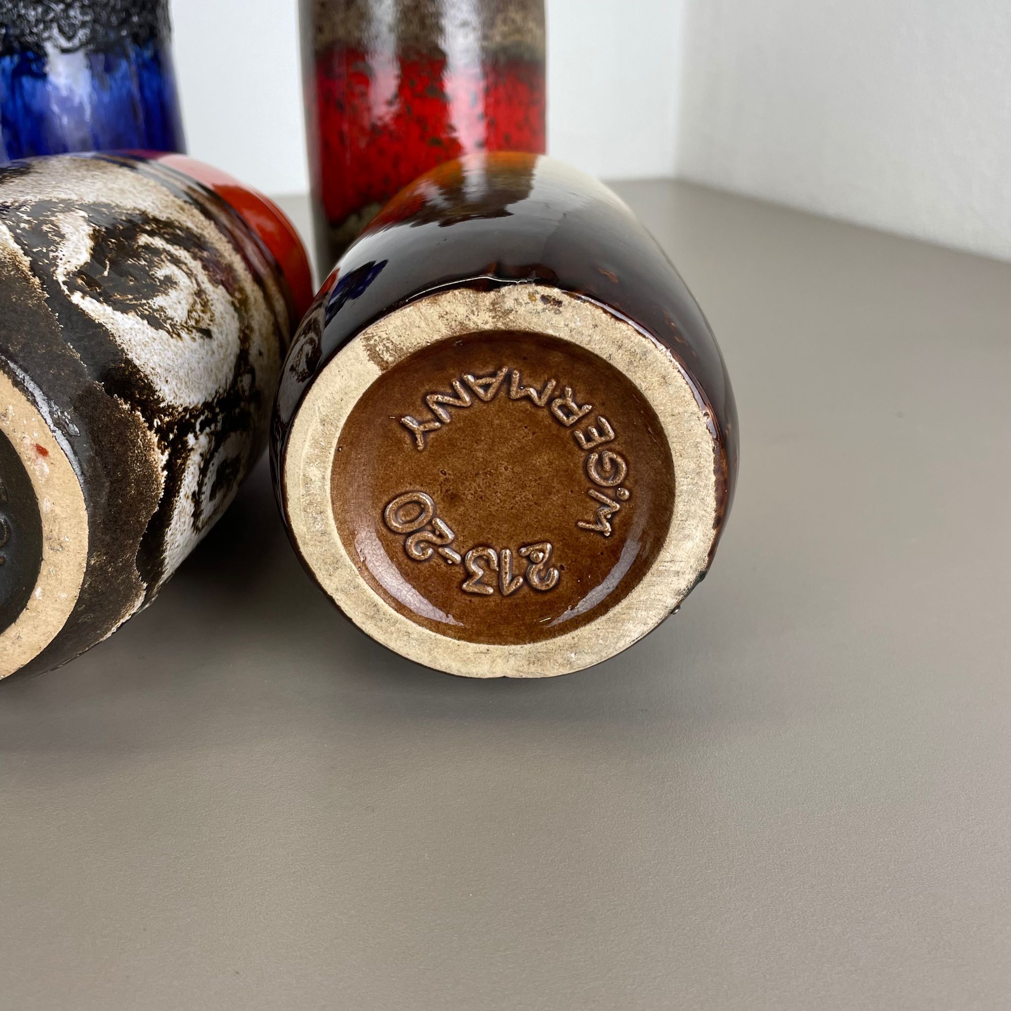 Set of Four Vintage Pottery Fat Lava Vases Made by Scheurich, Germany, 1970s
