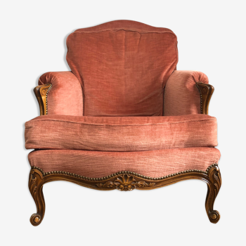 Louis XV pink velvet armchair