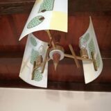 Golden chandelier and glass plates, art deco, vintage style Strangfeld und Gregor Radeberg Dresden 1950