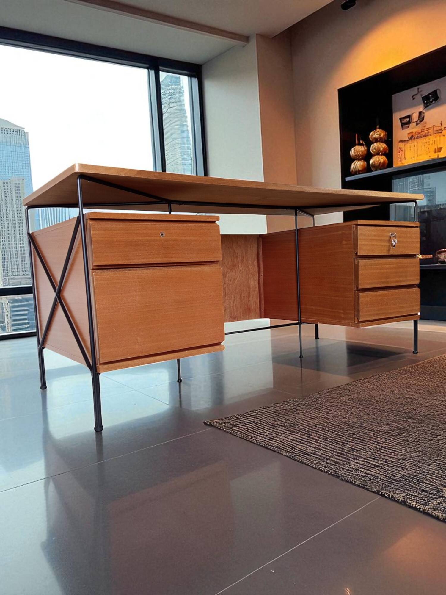 Double caisson desk modernist ARP (Guariche, Motte, Mortier) – 1955