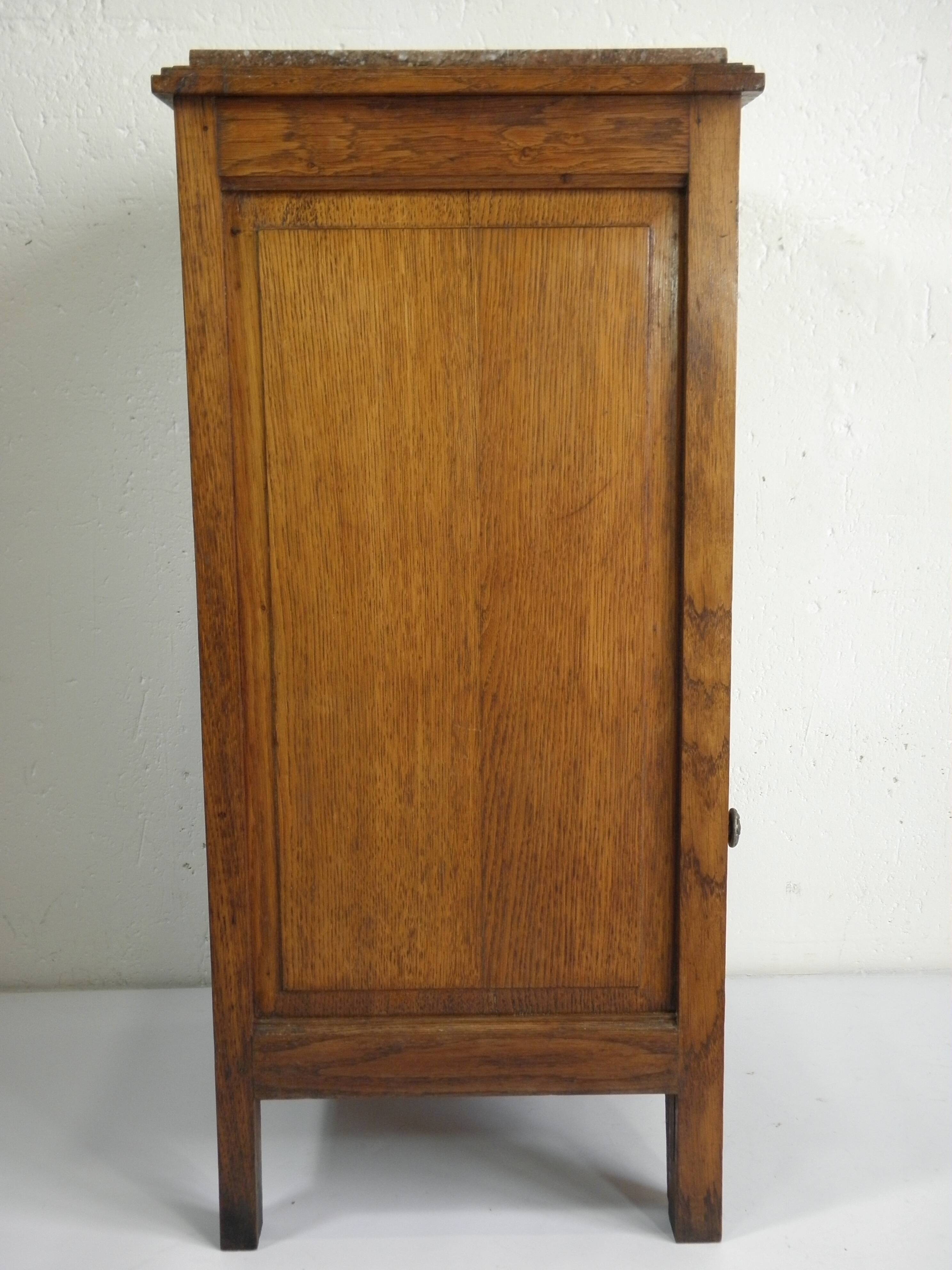 ART DECO OAK AND MARBLE BEDSIDE TABLE