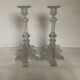 Pair of antique Val Saint Lambert griffin candlesticks