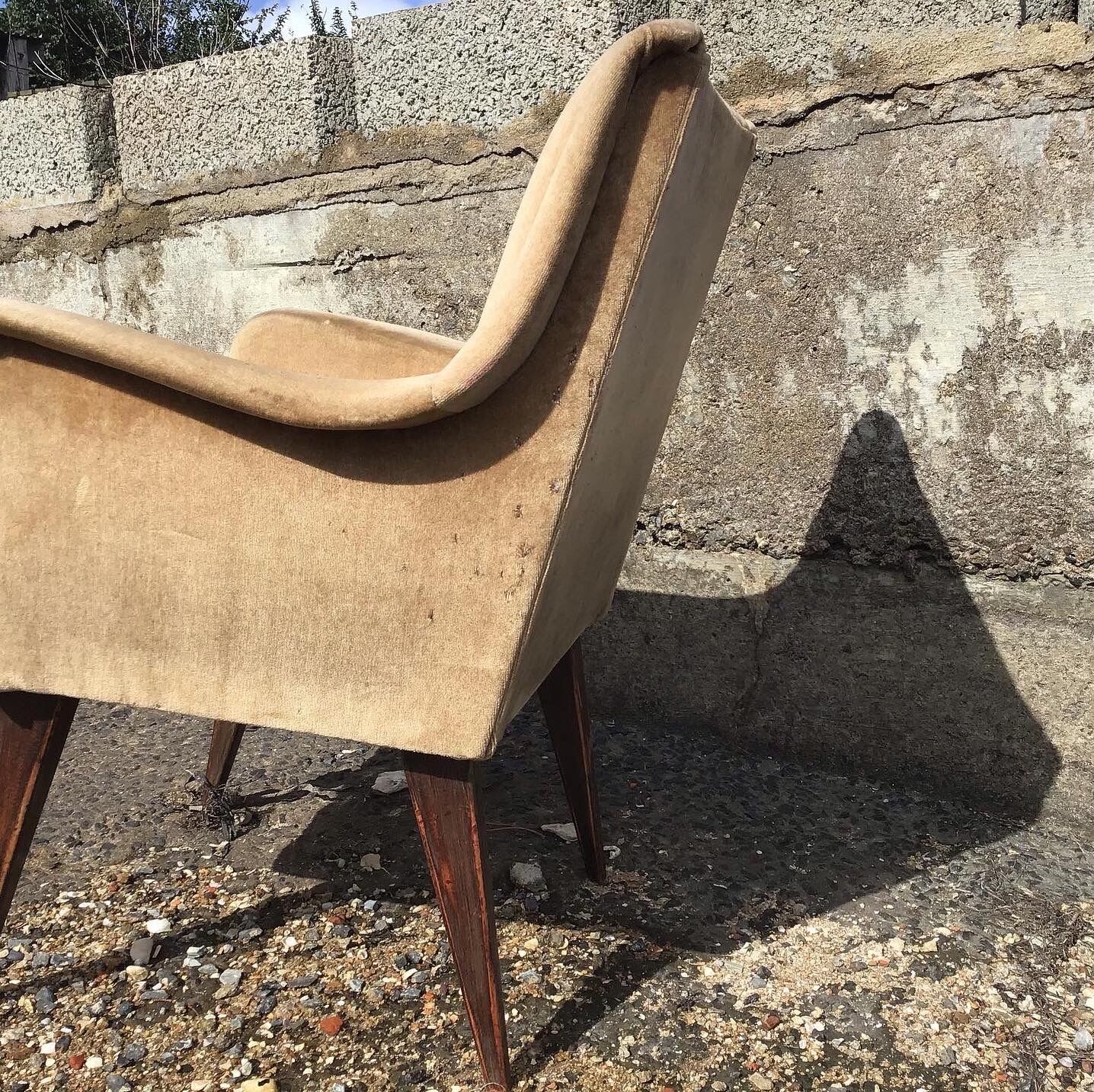 Vintage velvet armchair compass foot