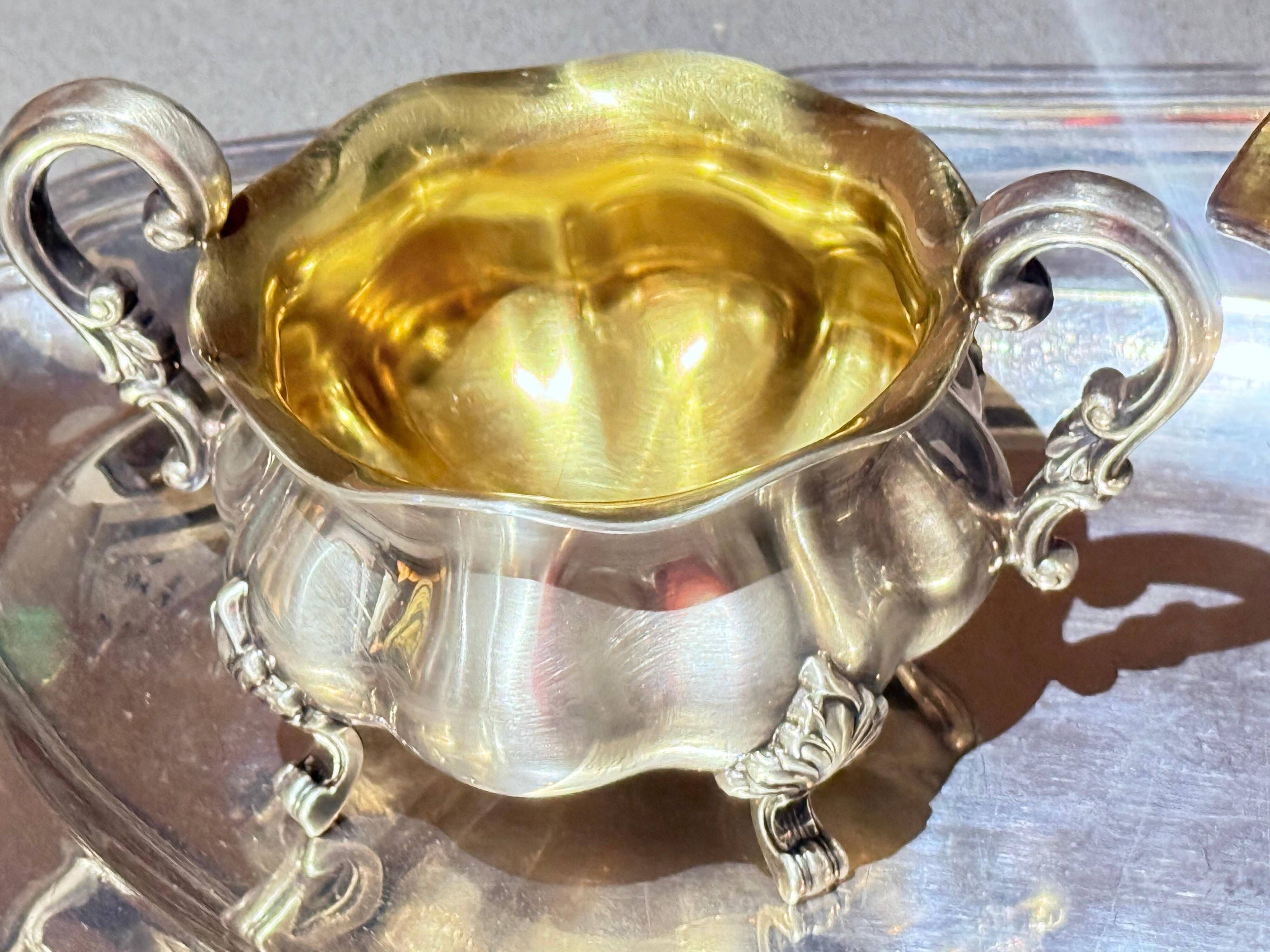 Antique Tea Set 4 Part English Silver Serving Tray, gild Home Decorative Objects