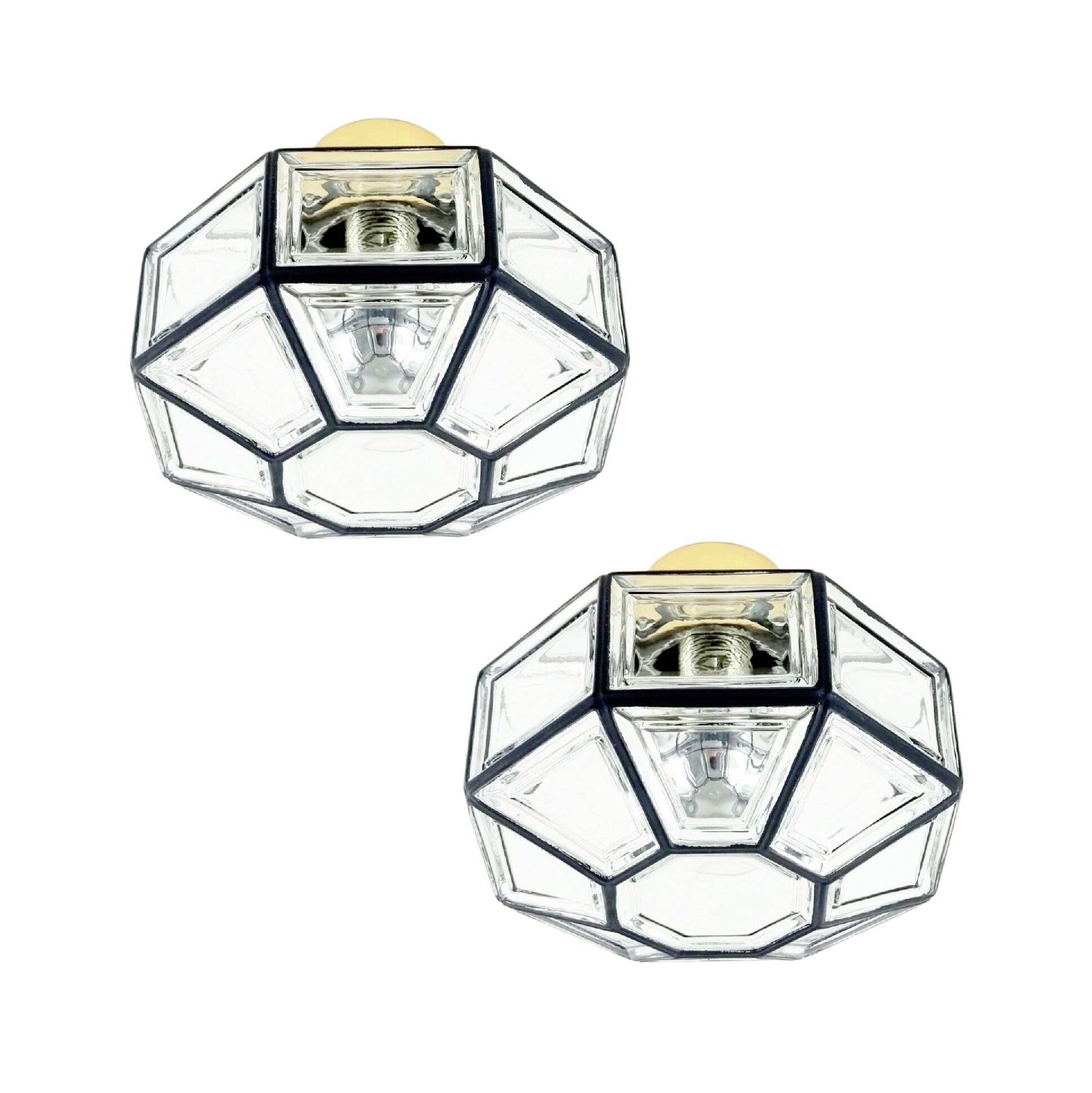 Pair Of Mid Century Glass Ceiling Lights Or Wall Lamps From Limburg, 1960s