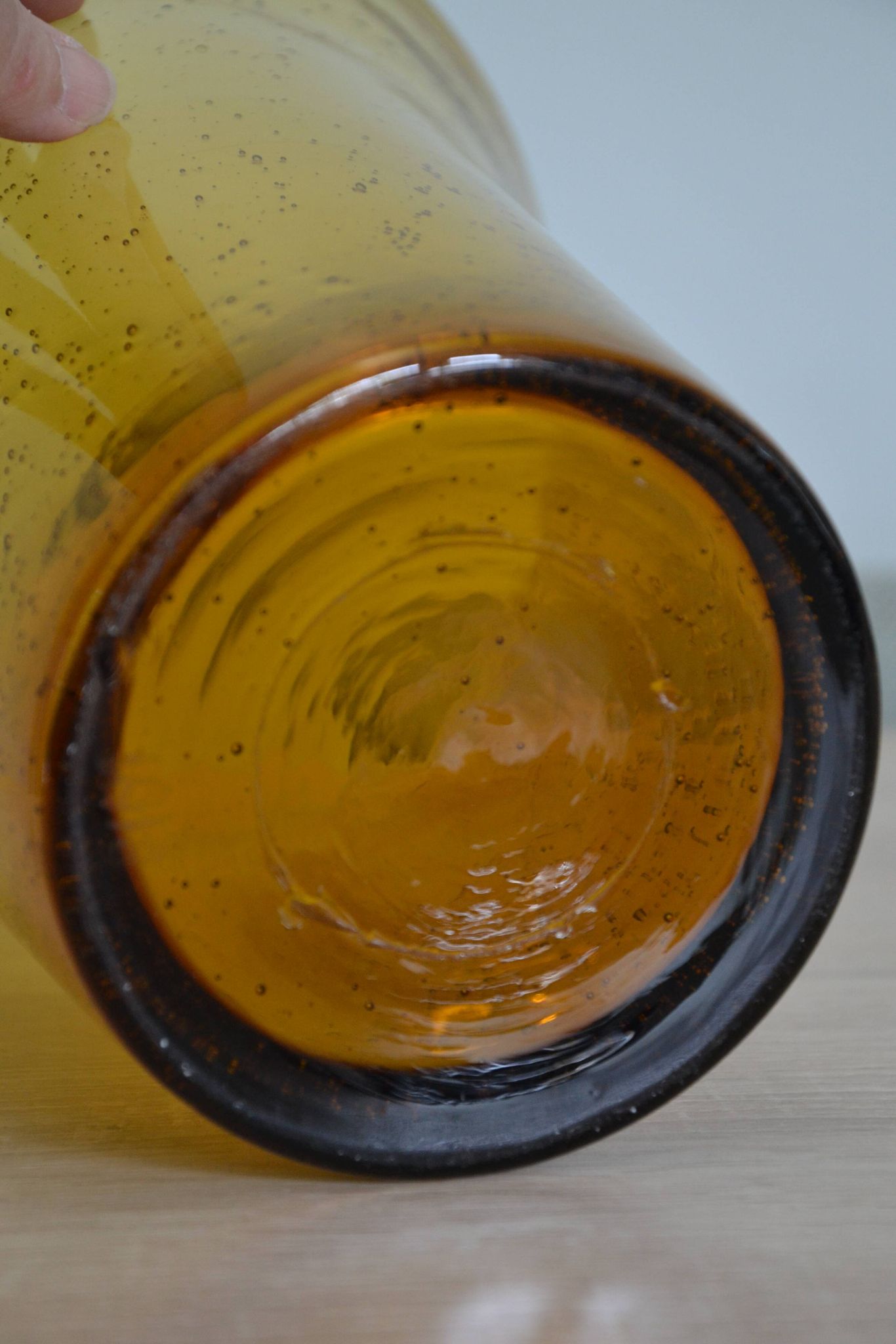 Large vase signed Biot in amber colour.