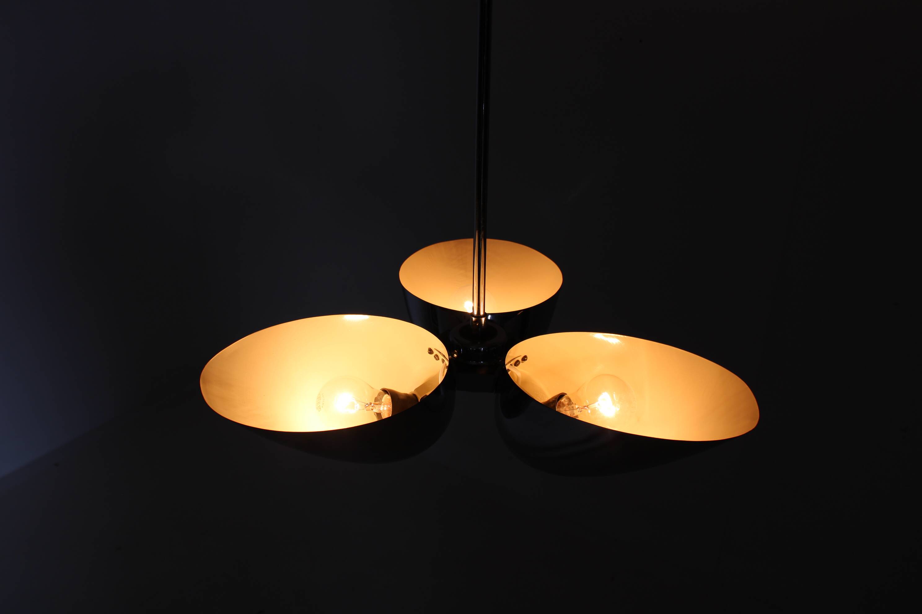 1930s Restored Bauhaus Chrome Plated Chandelier by Zukov , Czechoslovakia