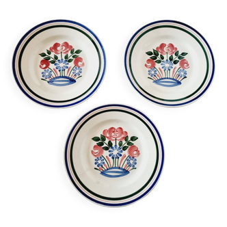 Set of 3 SPRING model dessert plates. Choisy Le Roi earthenware