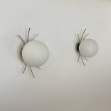 Pair of vintage wall lights, chrome and opaline, France, 1970