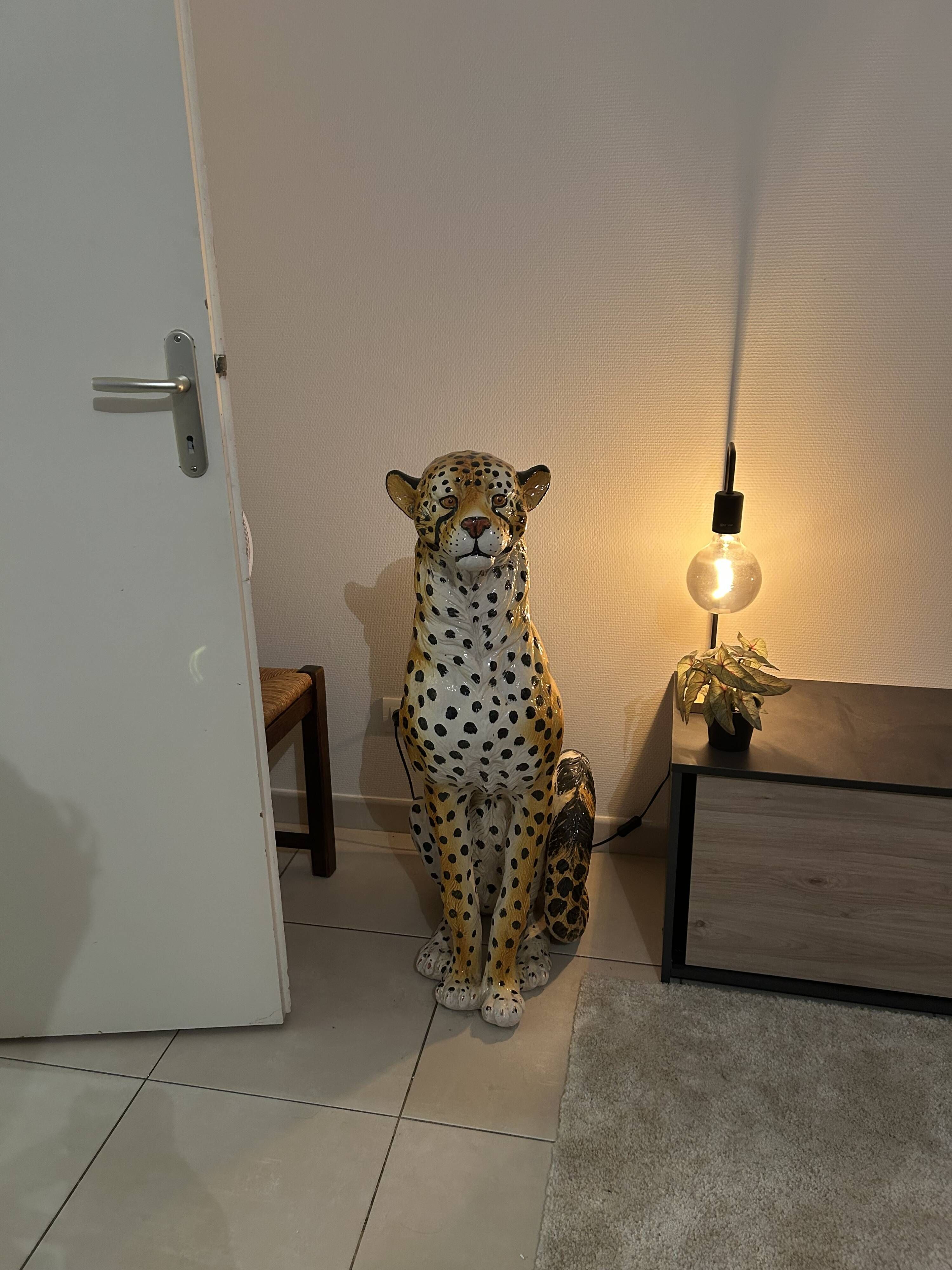Large glazed ceramic cheetah statue - Vintage decoration