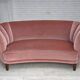1970s, Danish 2-seater curved sofa, original salmon pink furniture velour.