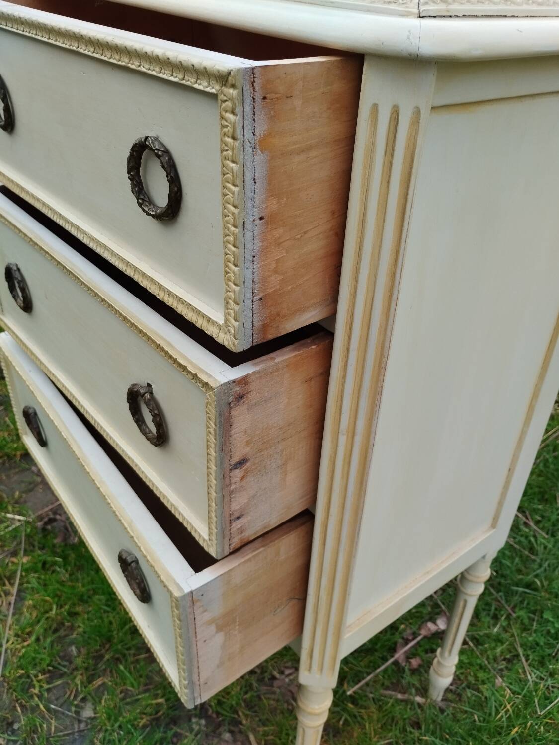 Antique Louis XVI style chest of drawers with marble top