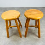Pair of vintage pine stools