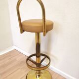 Tabouret de bar en laiton et cuir, Italie milieu XXème