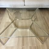 Vintage coffee table in glass and polished steel