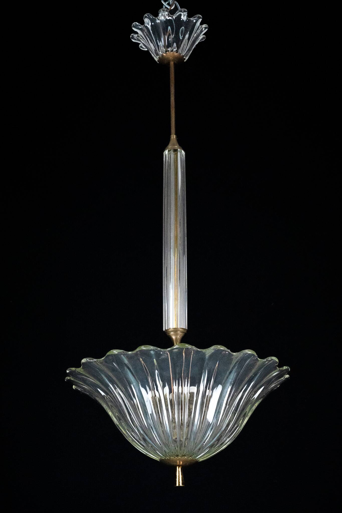 Suspension Art Déco Seguso en verre de Murano transparent. Italie, années 1940.