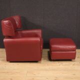 Italian armchair with footstool in leather from the 80s