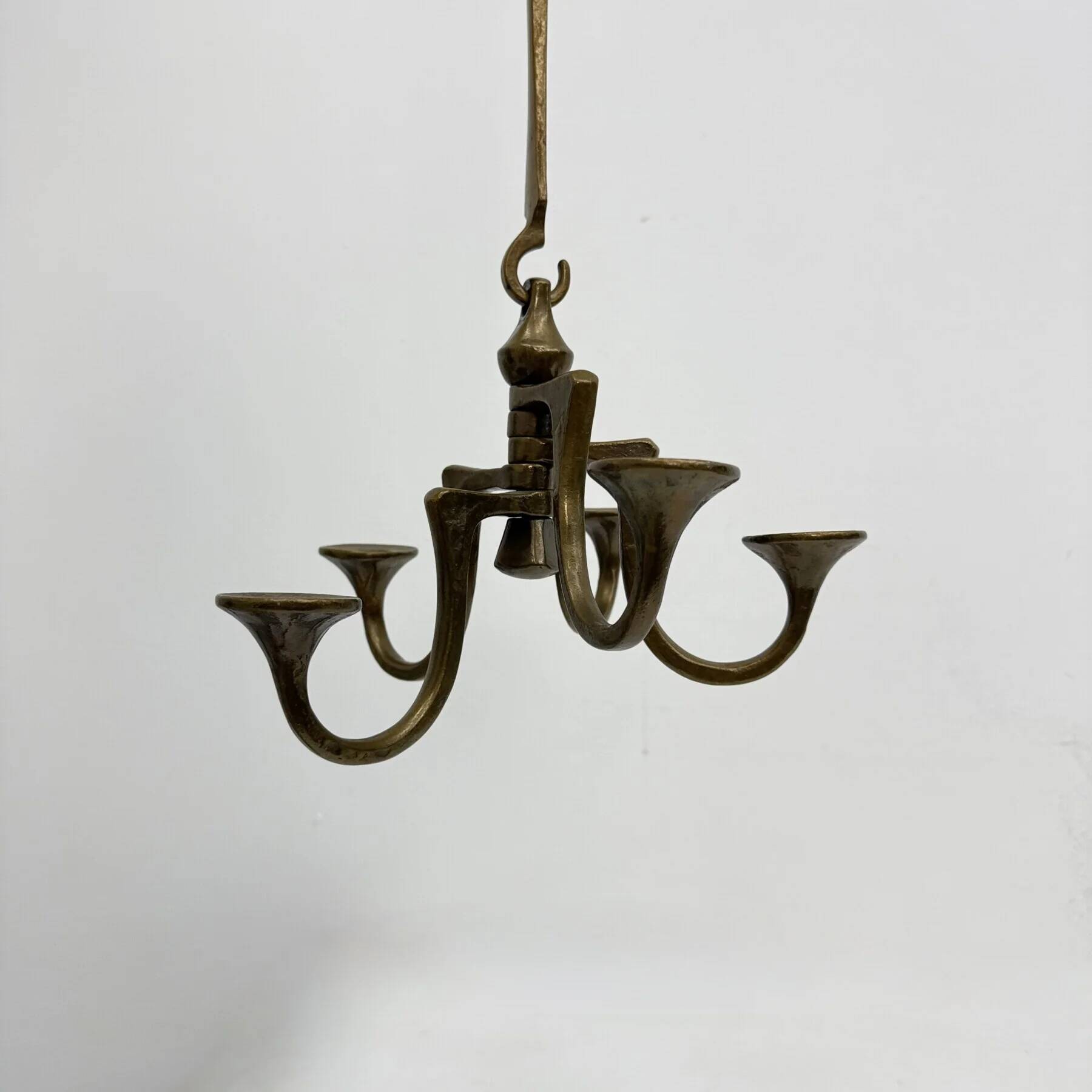 Brutalist bronze hanging chandelier by Michael Harjes, 1970s