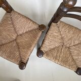 Pair of low oak and straw chairs