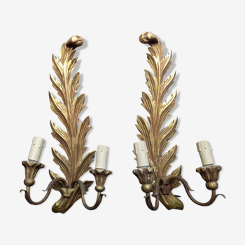 Pair of wooden gilded 19th wall lamps