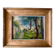 Peinture à l'huile sur panneau vintage des années 1930 – Chemin forestier de style Barbizon