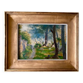 Vintage 1930s French Oil Painting on Panel – Barbizon‑Style Forest Path