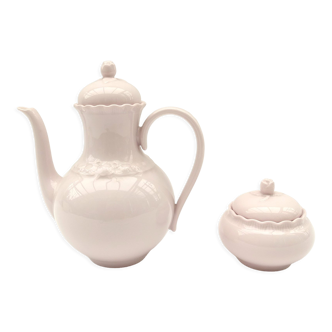 Rosé porcelain coffee maker and sugar bowl