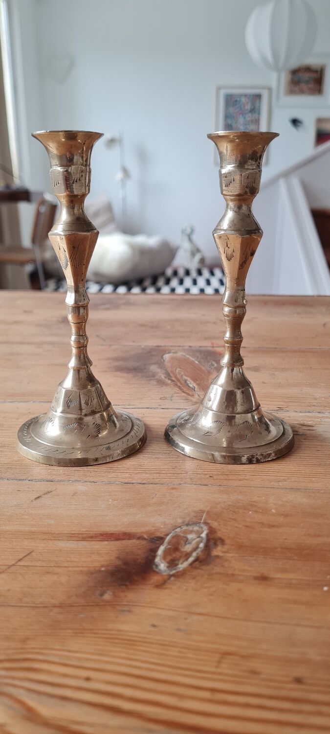 Pair of gilded brass candle holders