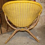 Armchair in rattan and scoubidou