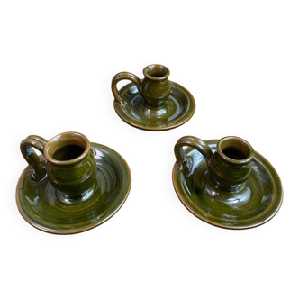 Ceramic hand-held candlestick trio