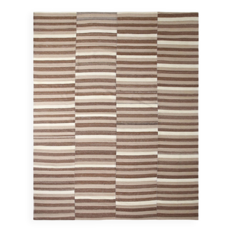Dark Brown & Beige Striped Pattern Turkish Kilim Rug, 311x394Cm