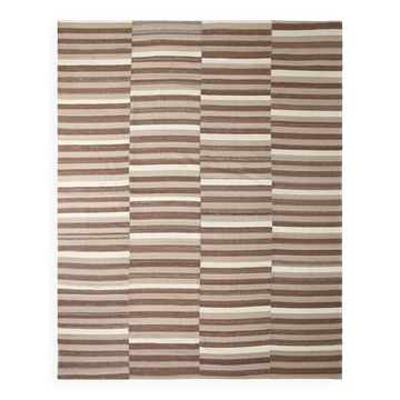 Dark Brown & Beige Striped Pattern Turkish Kilim Rug, 311x394Cm