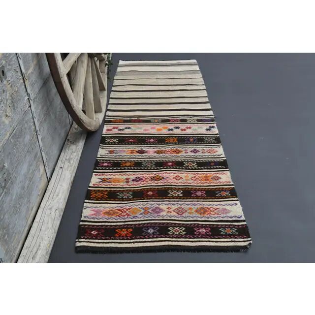 1970s vintage Turkish hand-knotted wool cotton white runner rug 84x259