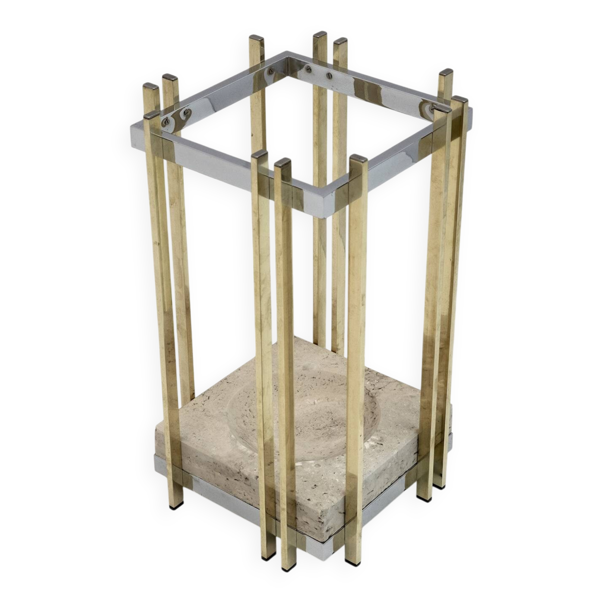 Mid-Century Modern Italian Travertine, Chrome and Brass Umbrella Stands, 70