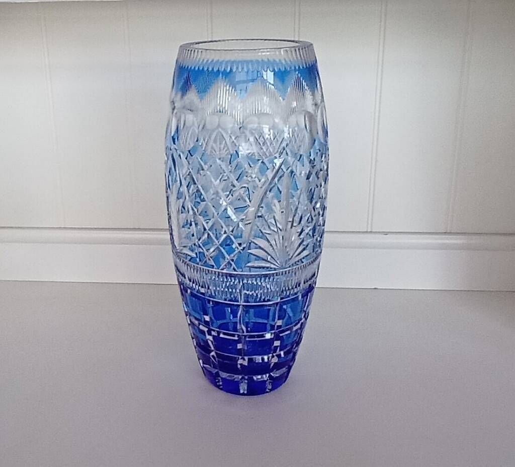 Large Vintage Nachtmann "Bamberg" Cobalt Blue Cut-to-Clear Crystal Vase