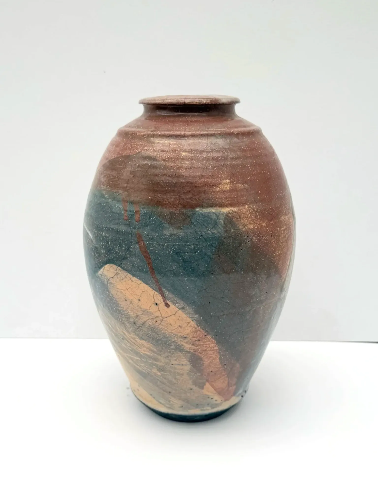 Signed Raku ceramic vase, 1990
