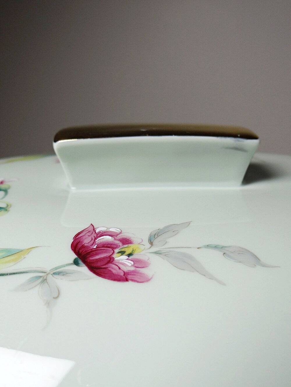 Soupière style art déco décor floral porcelaine céladon vintage Limoges France