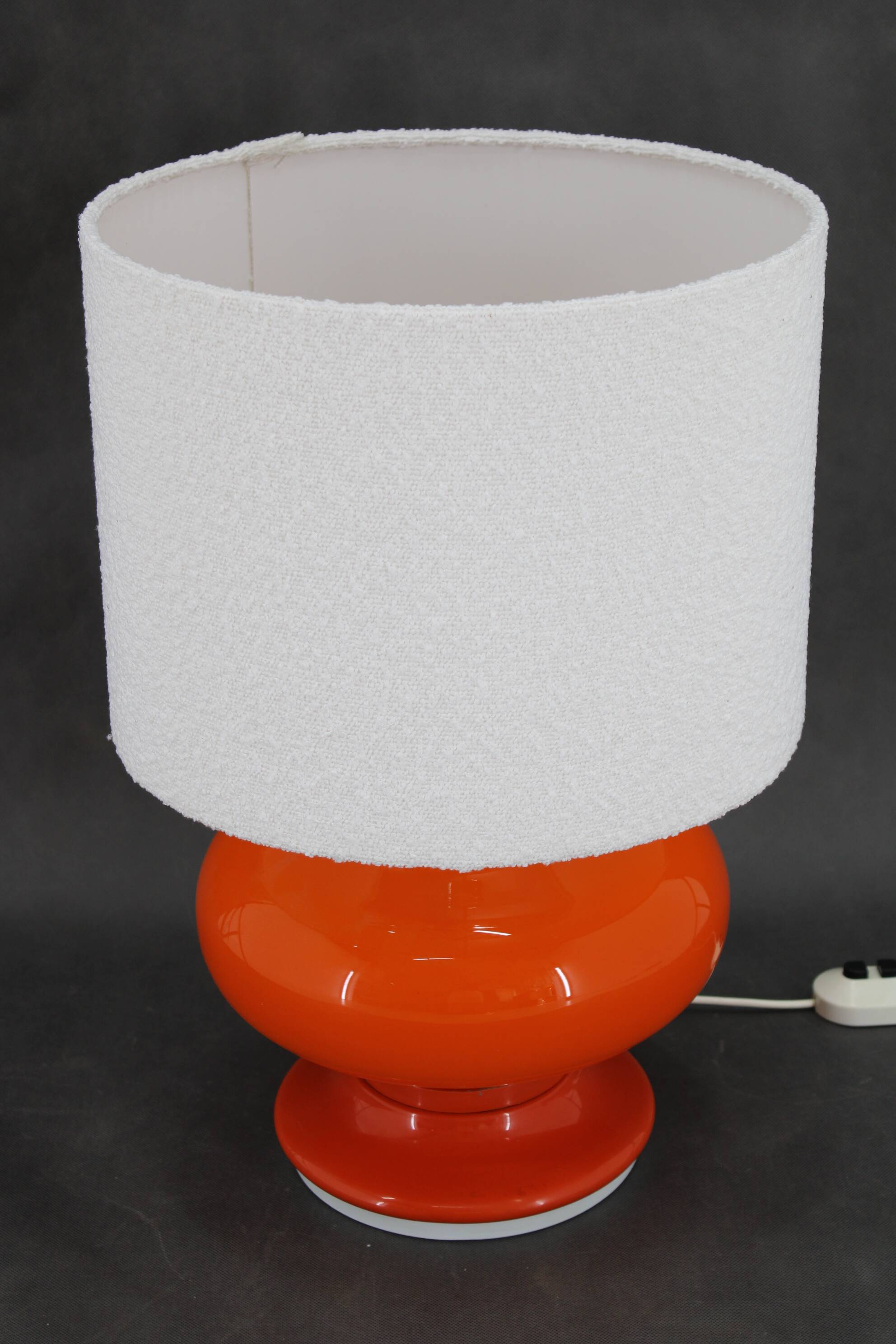 1970s Glass Table Lamp with Boucle Fabric Shade, Italy