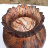 Orange / blue marble vase (signed?) old glass paste