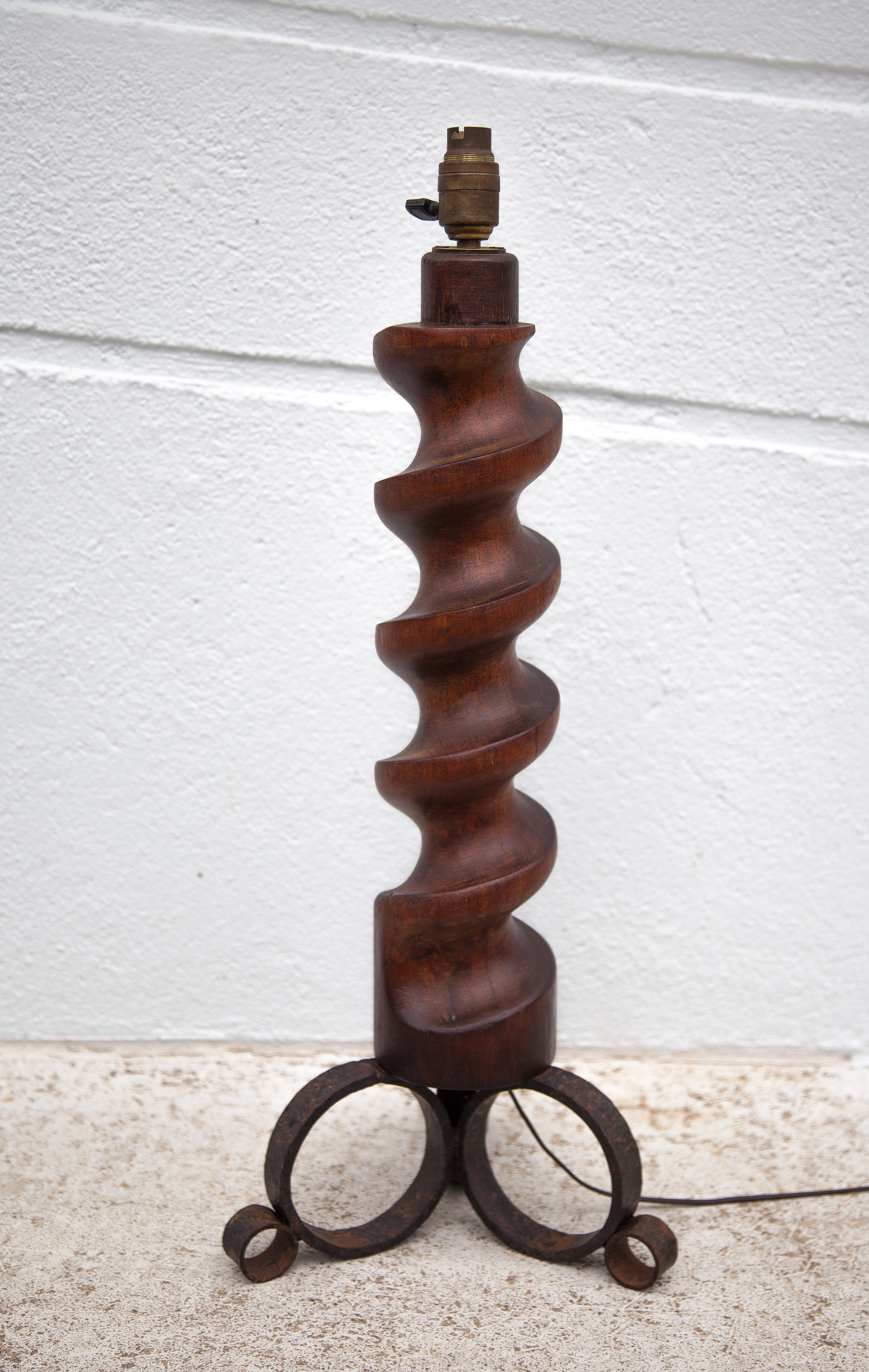 Vintage lamp foot x 2, floor lamp, floor lamp, twisted wood lamp and wrought iron, chalet