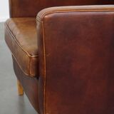 Set of 2 Sheepskin Leather Art Deco Design Armchairs