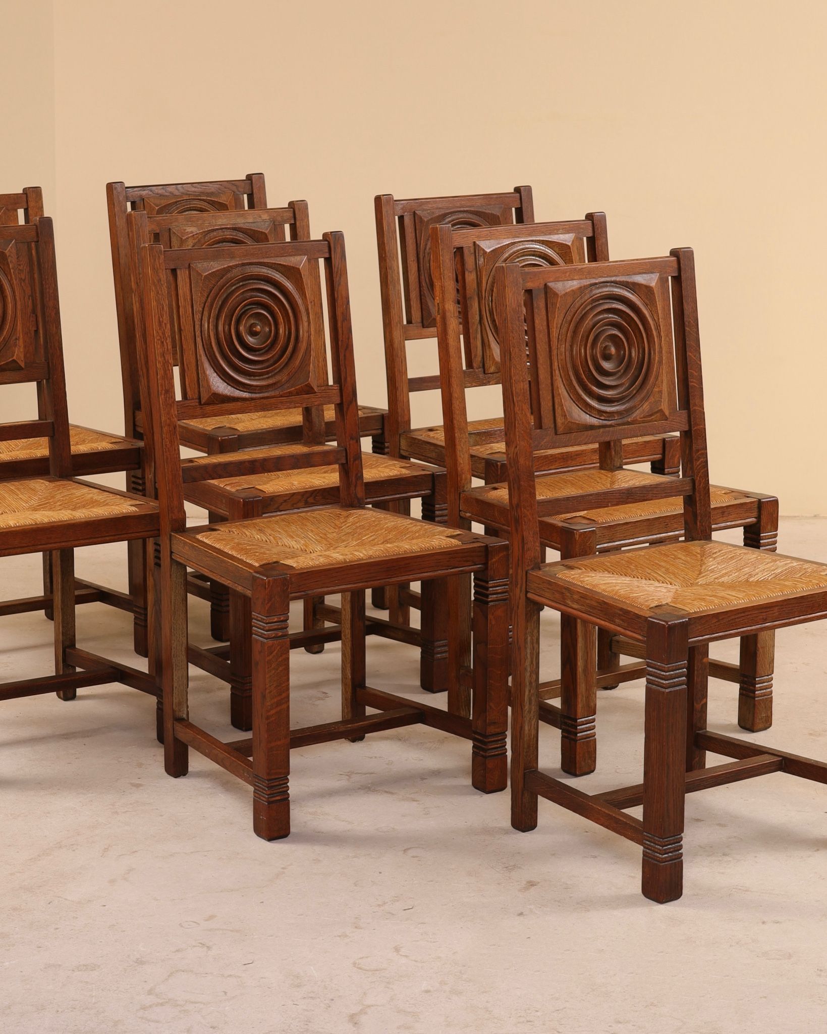 Solid oak chairs, France, 1950s