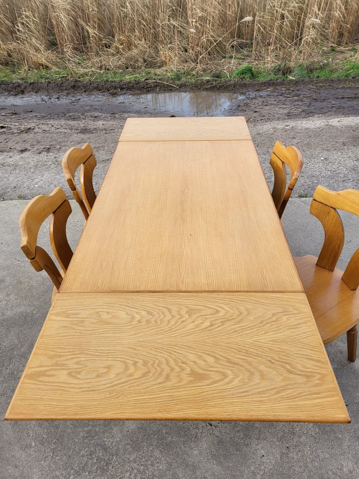 Vintage dining set - blond oak 1970s - extendable table and 4 chairs