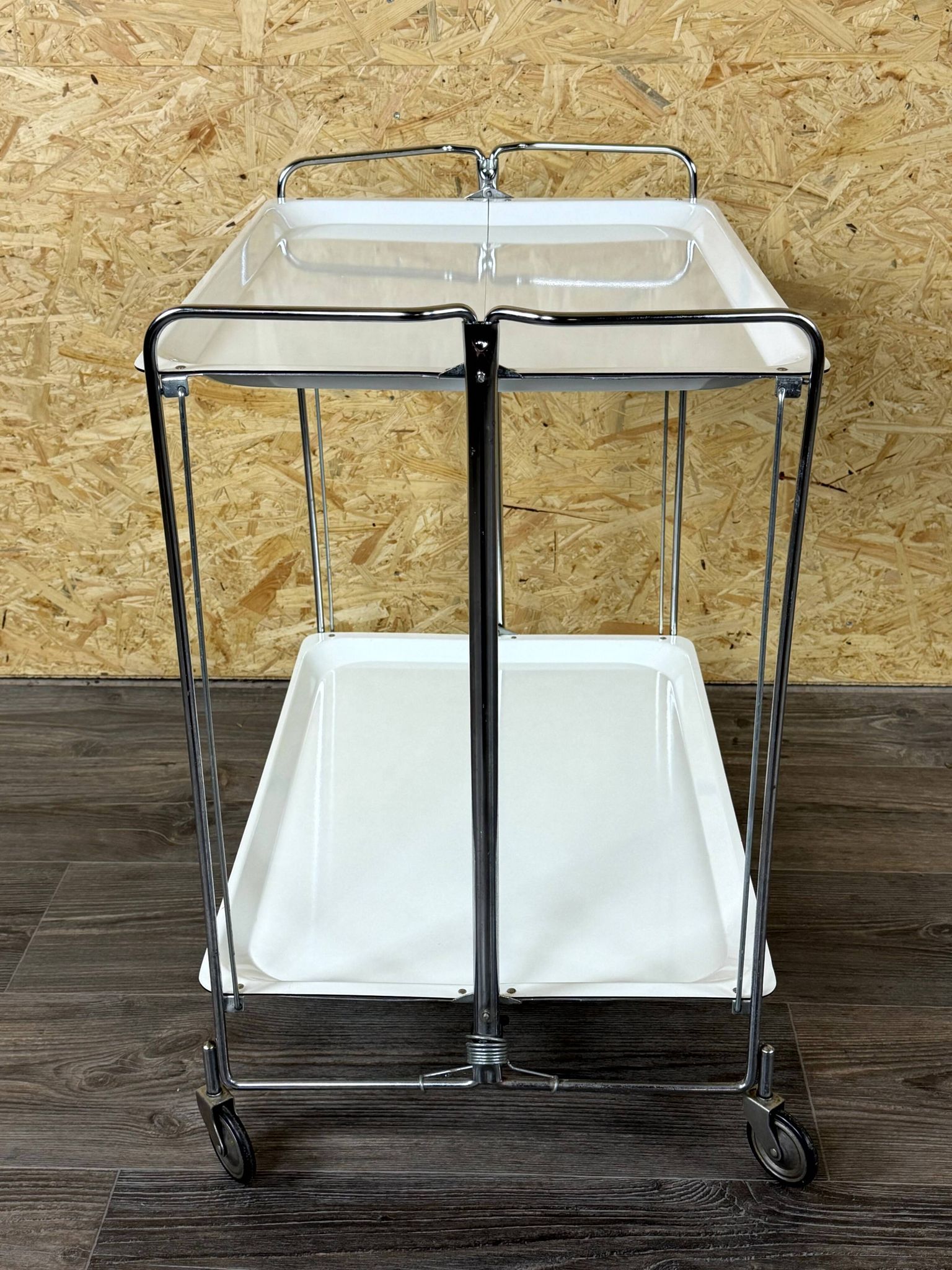 1960s 1970s Serving Cart Dinette Side Table Space Age Design Chrome White