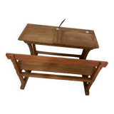 Old school desk with 2 seats and opening lockers