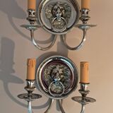 Pair of two-armed silver-plated bronze wall lights from Maison Charles, 1960.