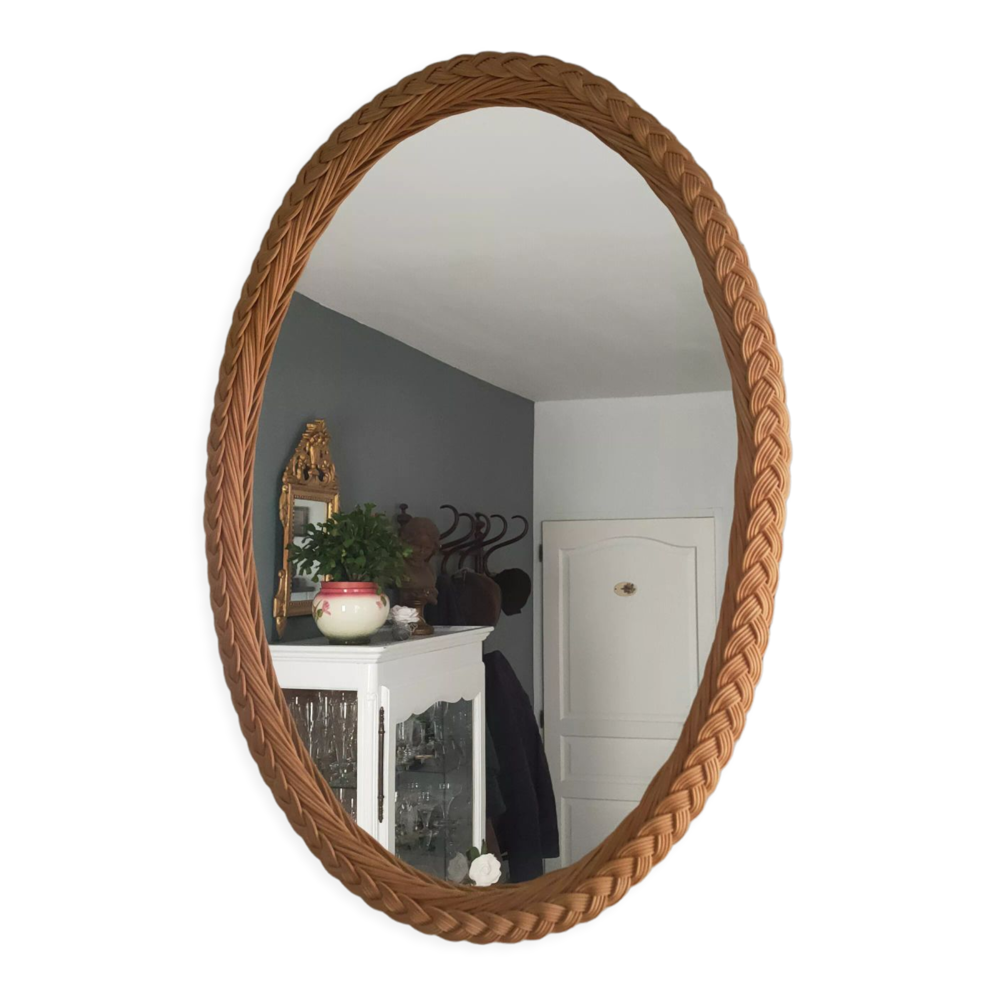 Vintage rattan braided mirror 65x44cm